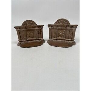 Vintage Art Deco Architectural Cast Iron Bookends with Figure